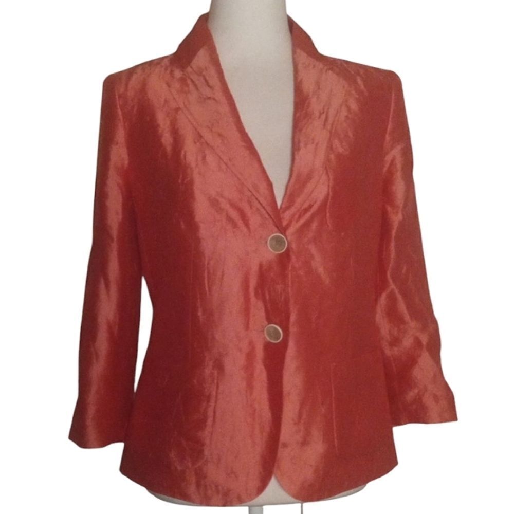 Talbots Grapefruit Color Notched Collar Silk Nylon Blend Blazer Size 4